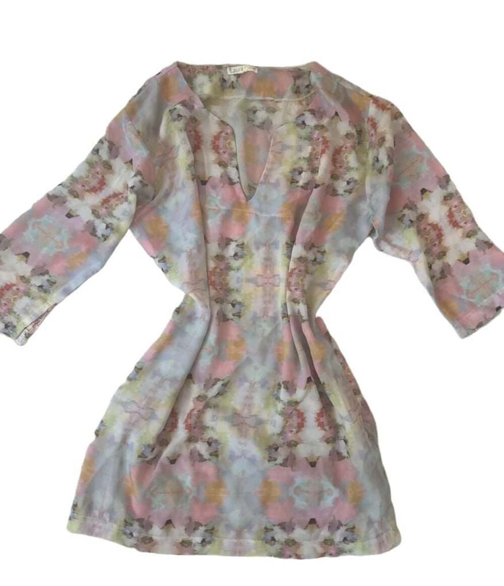 Laura Park S Pastel Multicolored Abstract Floral V-Neck Shift Dress Size S